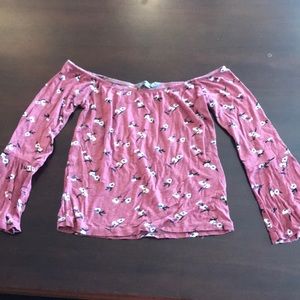 Off the shoulder pink crop top with bell sleeves